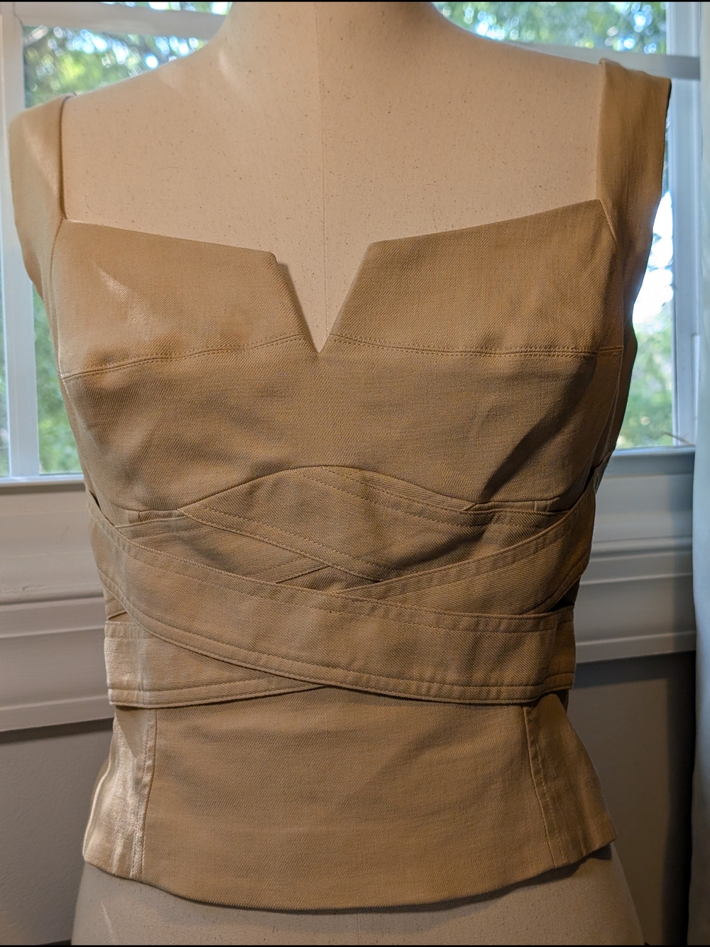 White House Black Market Tan Square-Neck Wrap-Detail Tank Top Matches Trousers - Picture 4 of 11